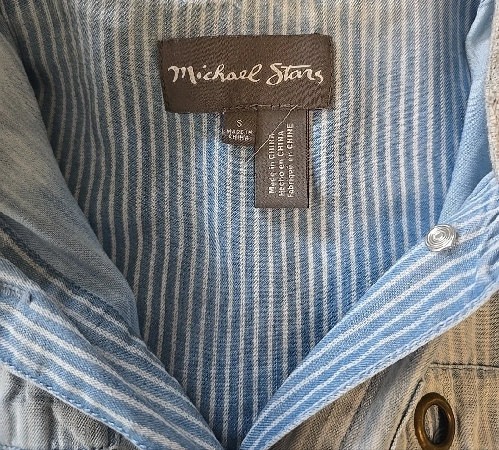 Michael Stars Blue Striped Shirt Jacket - Picture 3 of 11